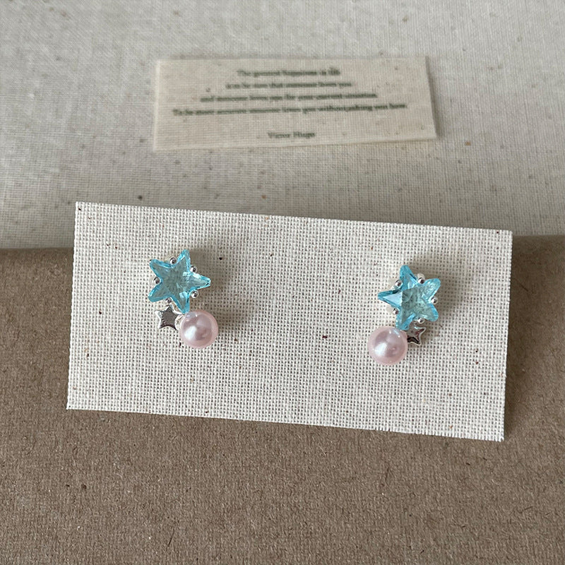 Charleston Star Pearl Earrings - Blue Five-Pointed Star Earrings [106X1SP4]