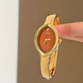 Oval Bracelet Watch with Metal Strap - Gold Strap with Orange Face [4H28REVE]