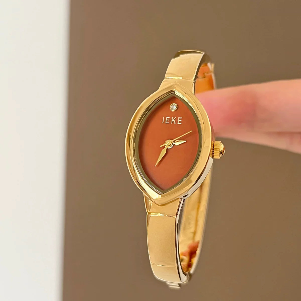 Oval Bracelet Watch with Metal Strap - Gold Strap with Orange Face [4H28REVE]