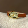 Vintage Oval Dial Leather Watch - Brown Strap Gold Dial / Roman Numeral Dial (218) [3D5S81BK]