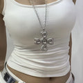 Karmella Retro Cross Necklace - Silver Cross Necklace [CFJJCLP7]