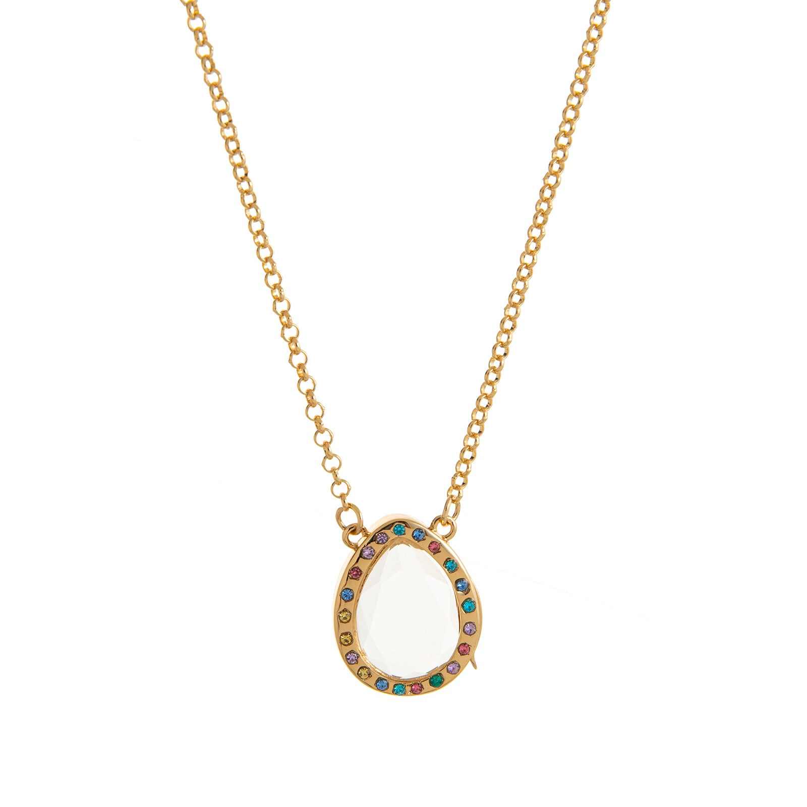 Floating Locket Pendant Necklace - Teardrop Color Drill Glass Locket Necklace [O3USPMEQ]
