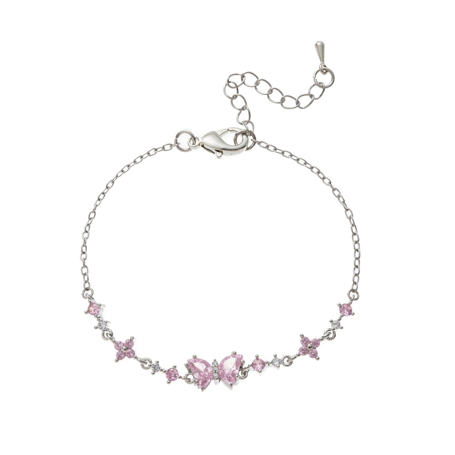 Angelique Dainty Butterfly Zircon Jewelry - Silver Butterfly & Flower Bracelet [N0XOSKP5]