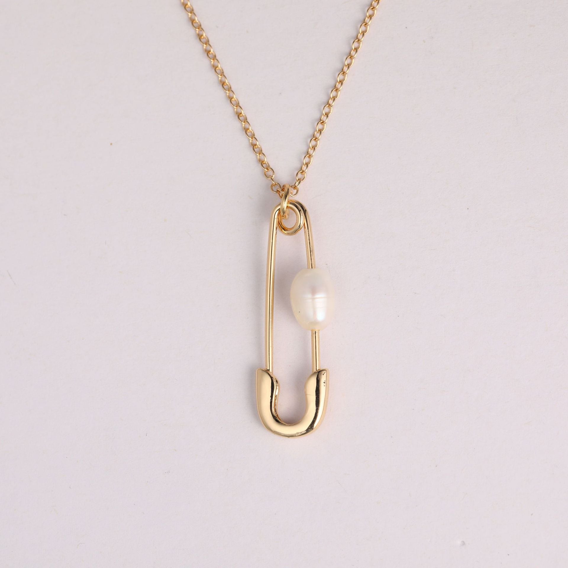 Pearl Pin Chain Necklace - Gold Necklace with Freshwater Pearl [78U4N1LZ]