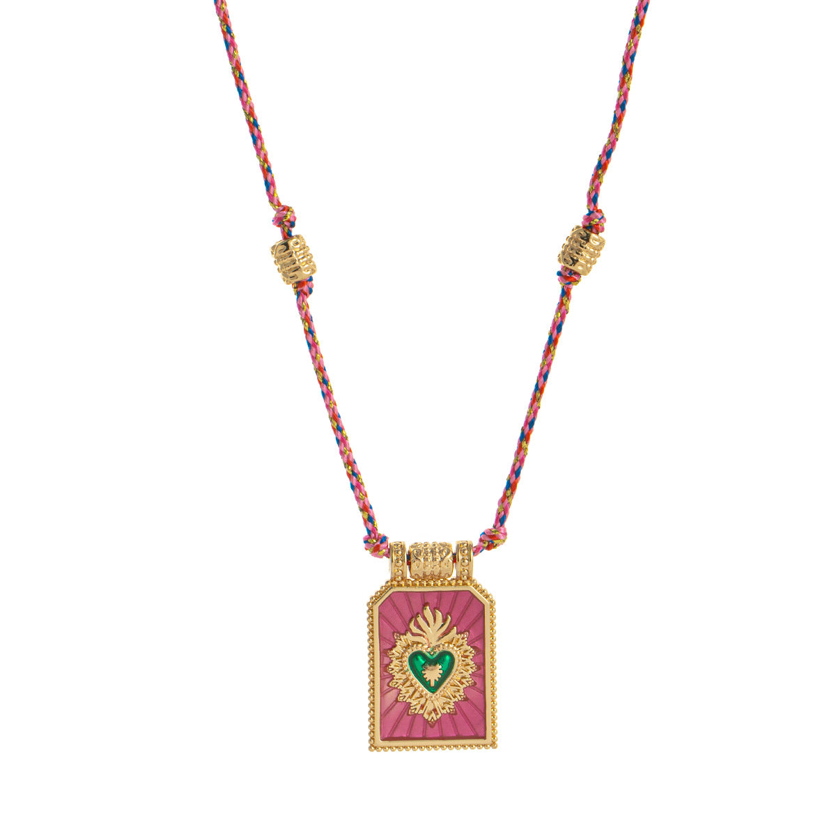 Color Cord Pendant Necklace - Pink Necklace (With Beads) [ZBVCLZ37]