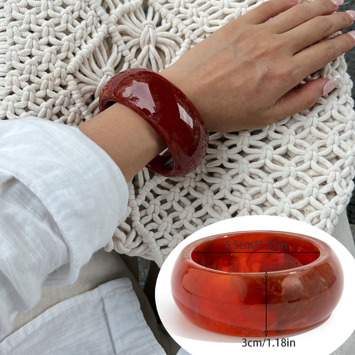 Helene Asymmetric Glossy Resin Bracelet - Wine Red [AJ41U9TG]