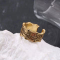 Black Gold Iris Flower Ring Set - Black Gold Letter Ring [6NM3SF1R]