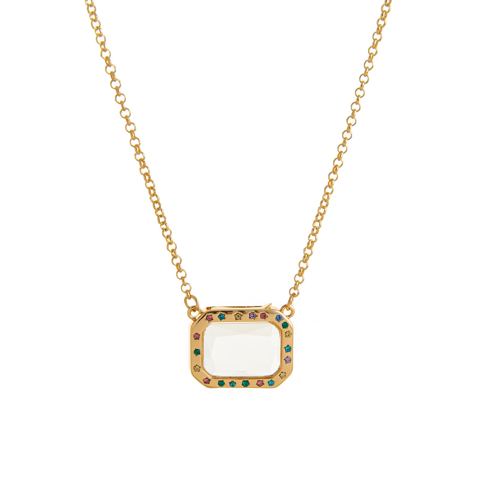 Floating Locket Pendant Necklace - Rectangle Color Drill Glass Locket Necklace [FDJJRMXM]