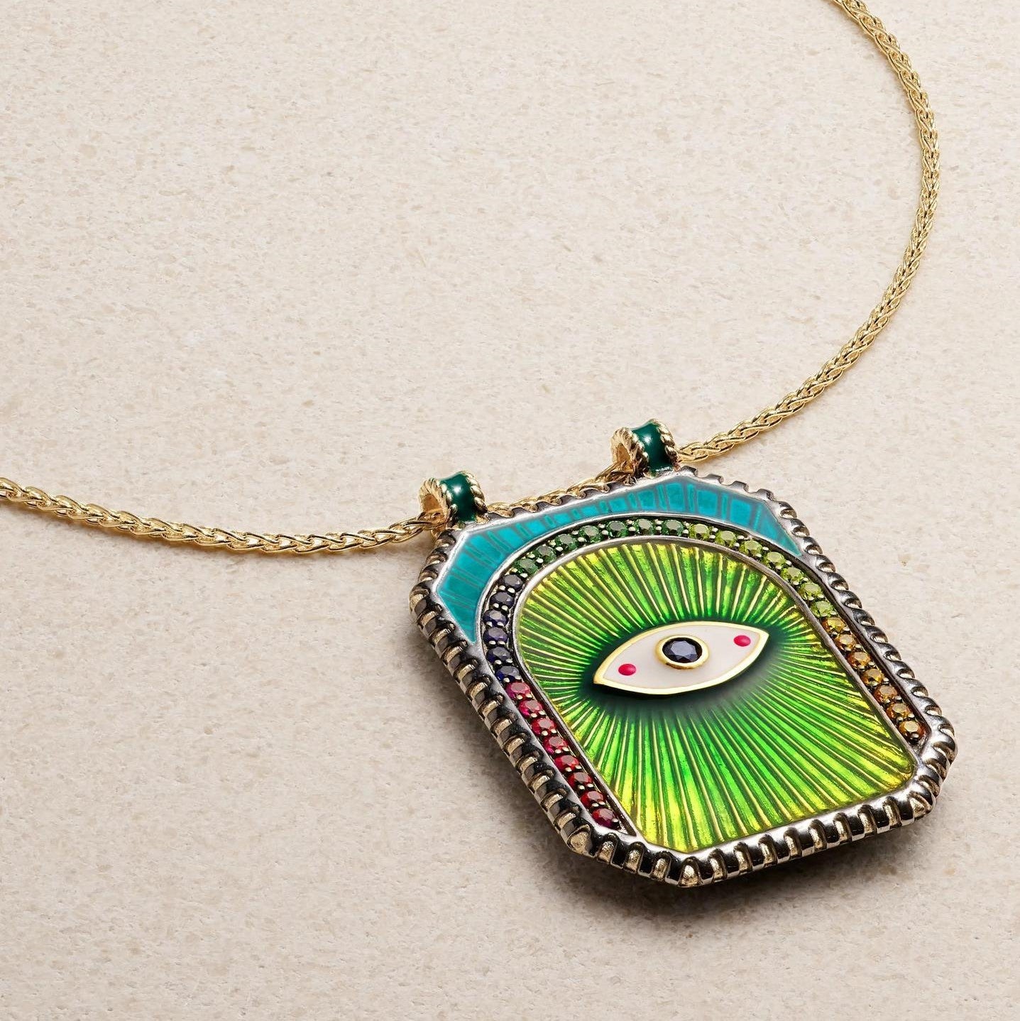 Liani Celestial Charm Necklace - Green Evil Eye [MGEBQLQK]
