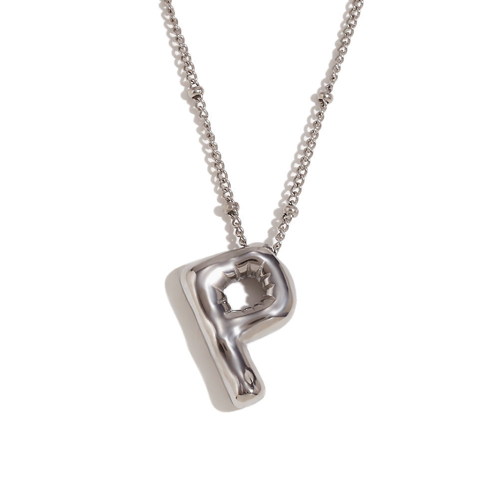 Aiyanah Glossy Bubble Letter Necklace - Silver P [ND4VG0WB]