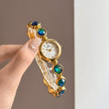 Vintage Inspired Jewelry Bracelet Watch - Iridescent Blue Gold Watch [UUI2O3EF]