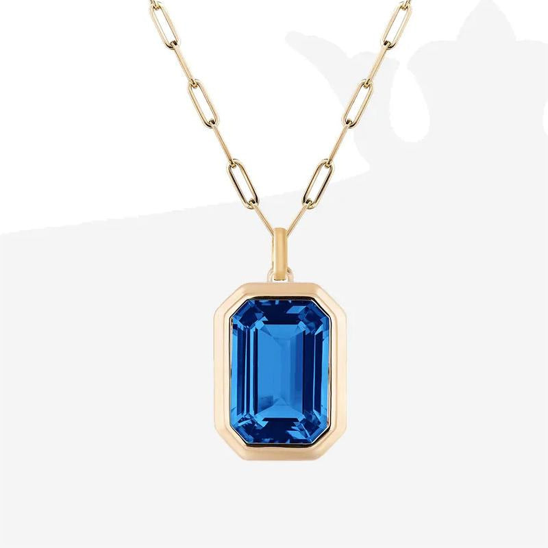 Symphony Square Zircon Necklace - Blue [7M0HJHMW]