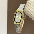 Vintage Oval Dial Leather Watch - Grey Strap Gold Case White Dial / Roman Numeral Dial (218) [X0CJPP8T]