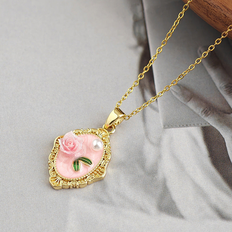 Vihana Retro Floral Pearl Necklace - Pink [YX7PMNLO]