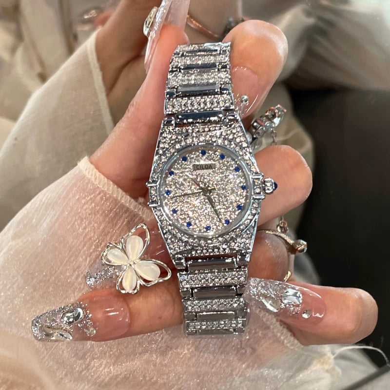 Rhinestone Embellished Round Wrist Watch - Silver [ALE1NKC6]