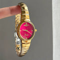 Minimalist Snake Chain Bracelet Watch - Gold with Red Dial [QPN02BNN]