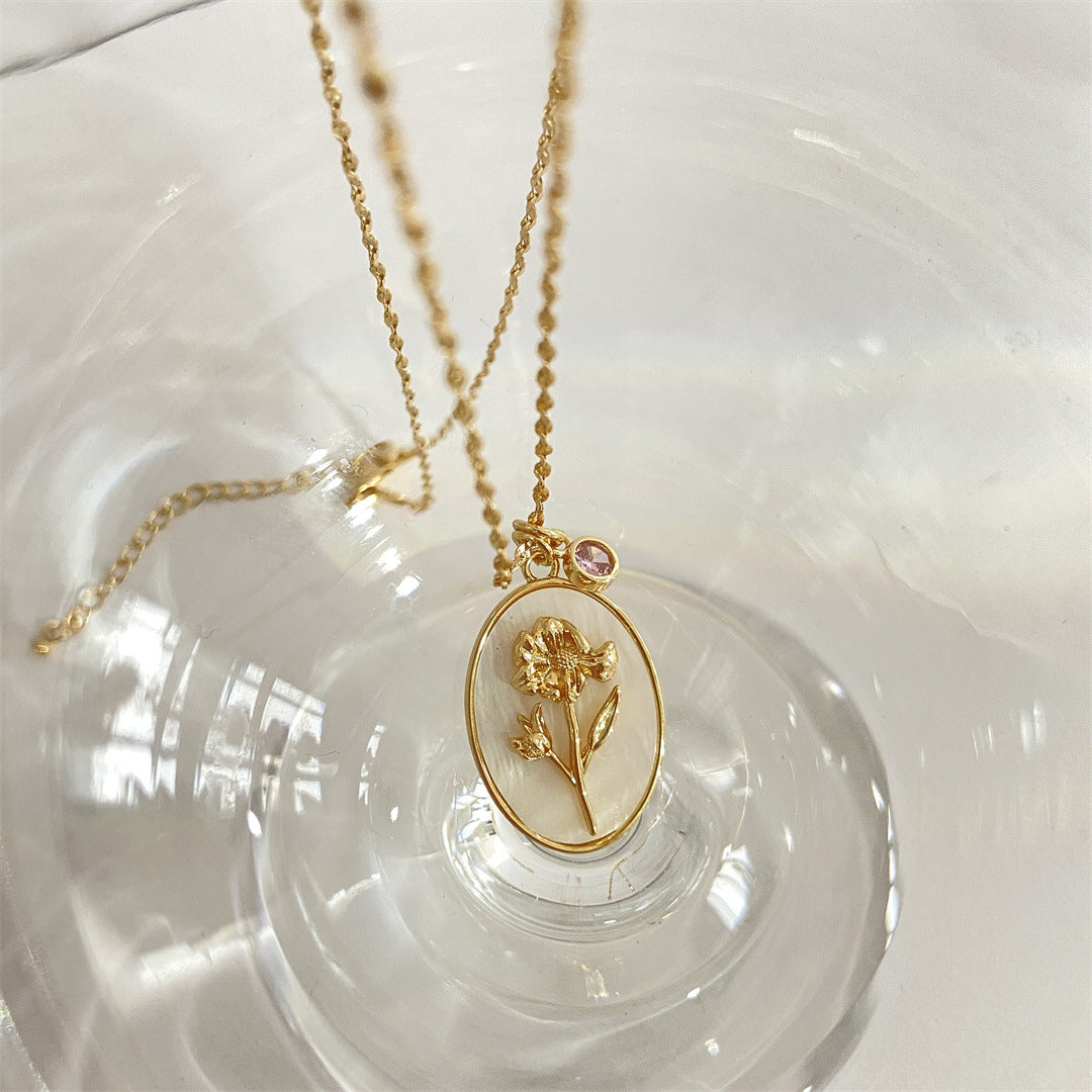 Anslee Mother-of-Pearl Birth Flower Necklace - October - Marigold [6SB26O25]
