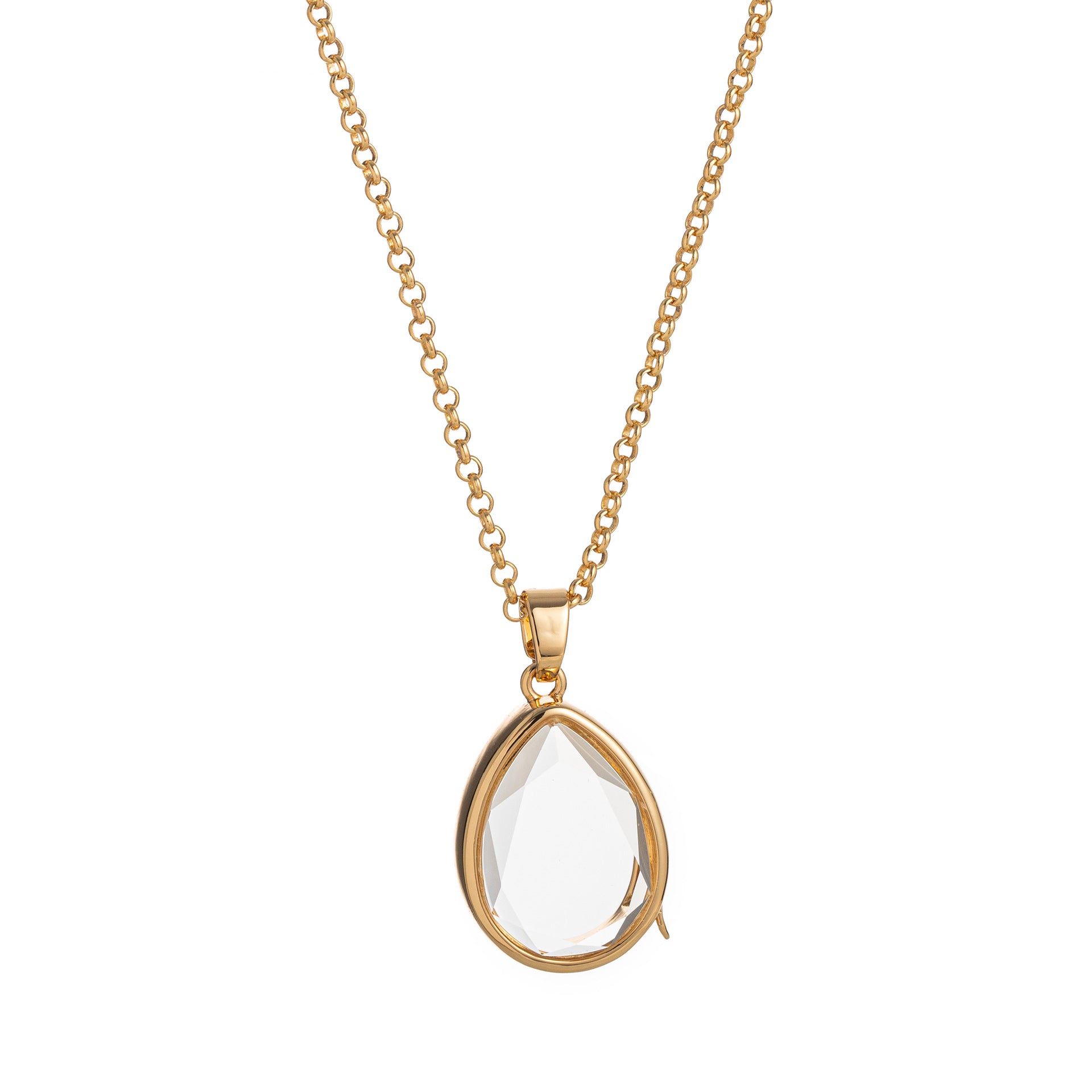 Floating Glass Locket Pendant Necklace - Teardrop Clear Locket Necklace [9I0M5RB8]