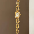 Irregular Hollow Bracelet Watch - Gold Band with White Dial [XJ0XIK78]