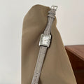 Vintage Square Roman Numeral Watch - Grey Strap Silver Case White Dial [NLVWOZ74]