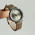 Round Small Dial Wrist Watch - Khaki Strap Grey Dial [PGP03FIT]