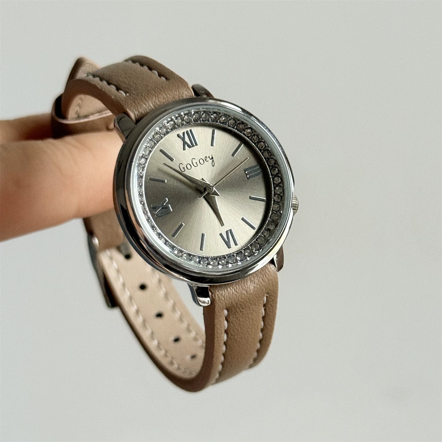 Round Small Dial Wrist Watch - Khaki Strap Grey Dial [PGP03FIT]