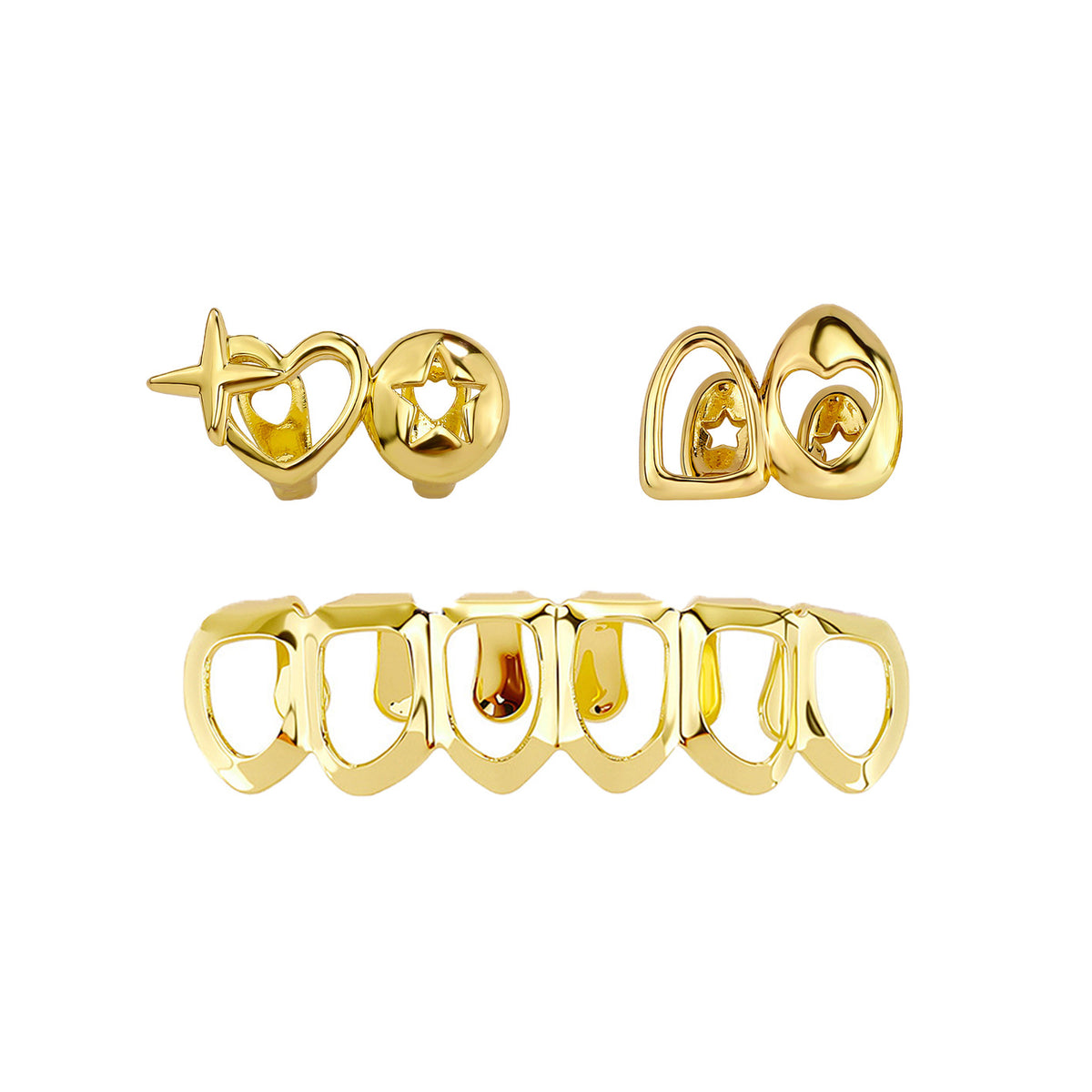 Glossy Electroplated Teeth Grillz - Gold Set [YPEFNX8V]