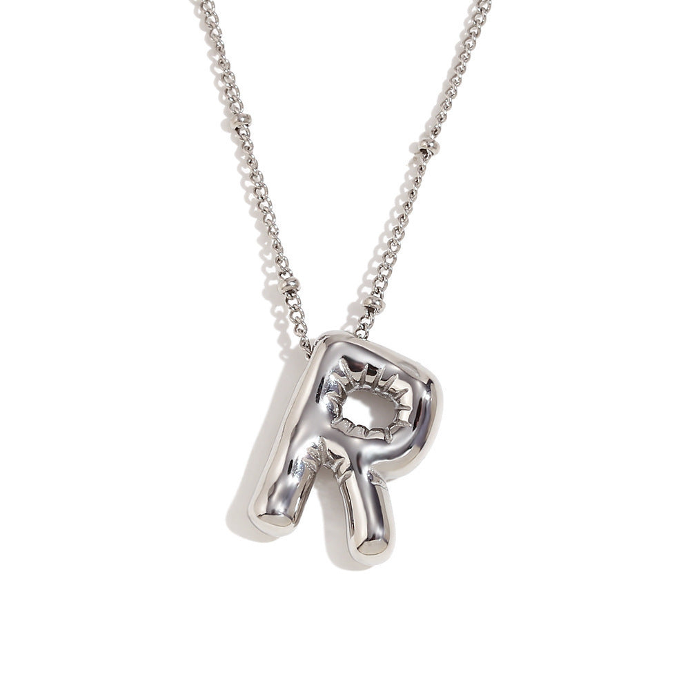 Aiyanah Glossy Bubble Letter Necklace - Silver R [X1G3EXLC]