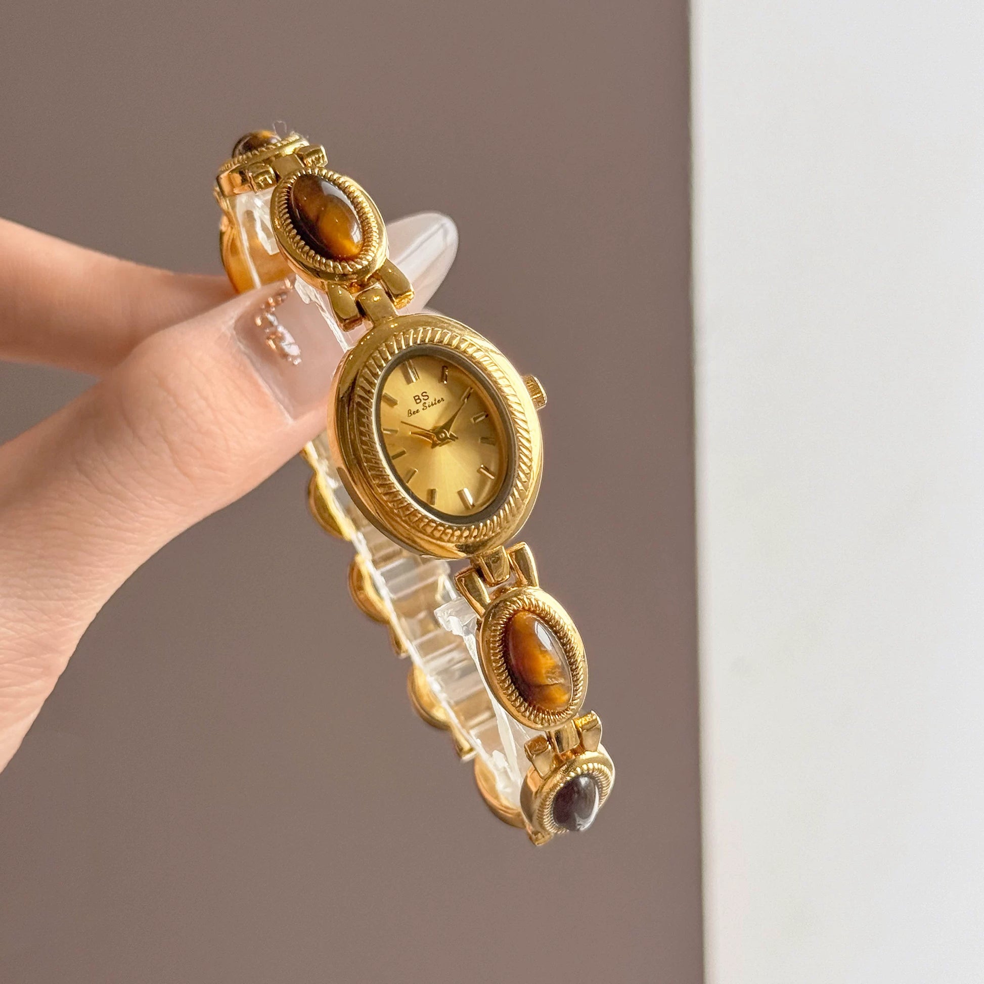 Vintage Inspired Jewelry Bracelet Watch - Tiger Eye Gold Watch [TGPWJ1VU]