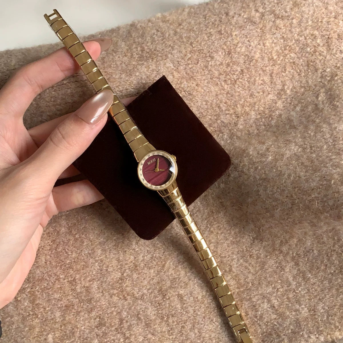 Round Dial Bracelet Watch - Gold Band Red Dial [8Q1LL6Y0]