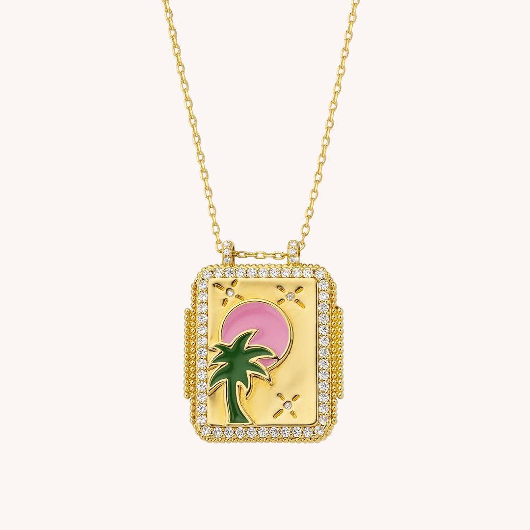 Celestial Charm Pendant Necklace - Palm Tree [TQYOB82T]
