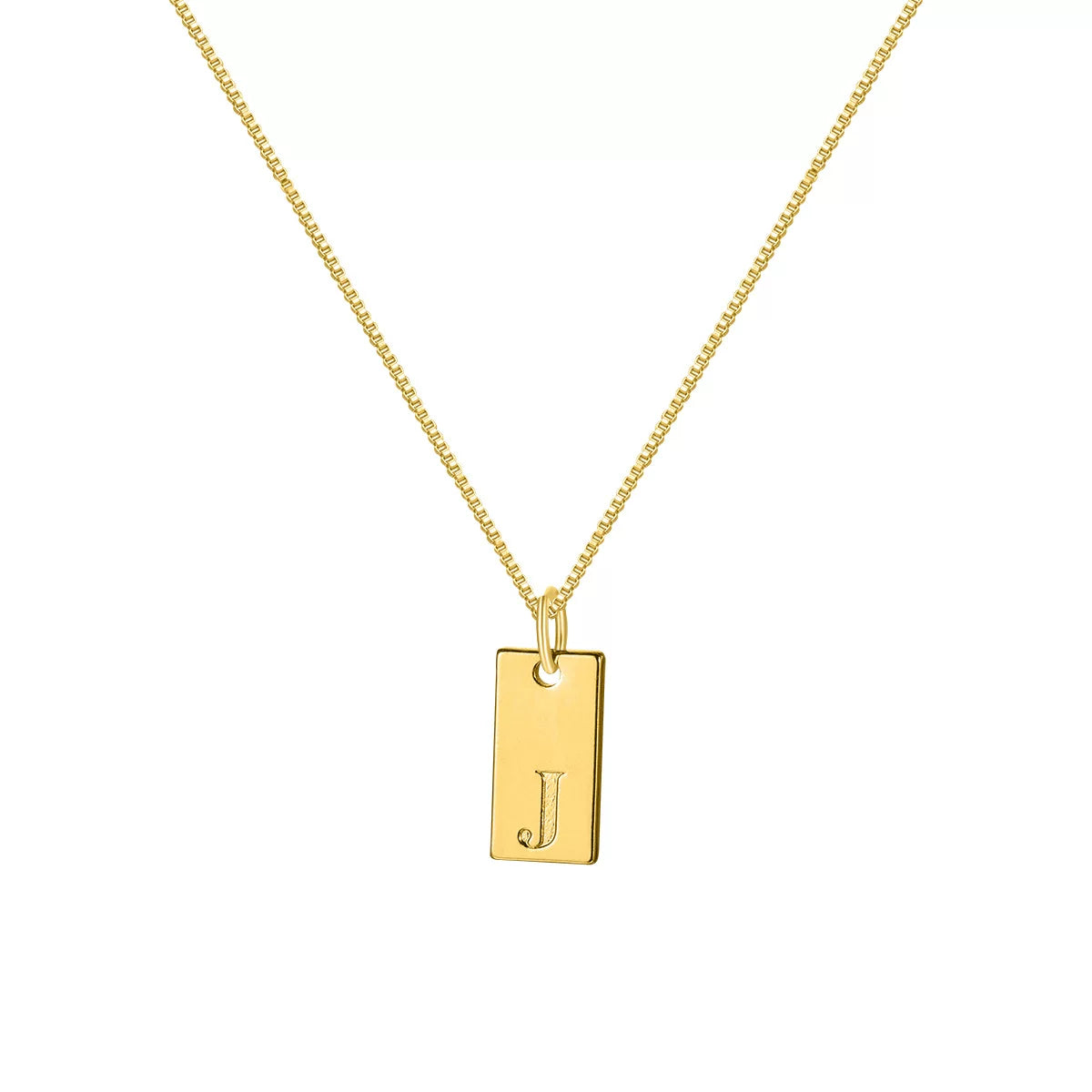 Initial Pendant Box Chain Necklace - Style J [P1S83VPR]