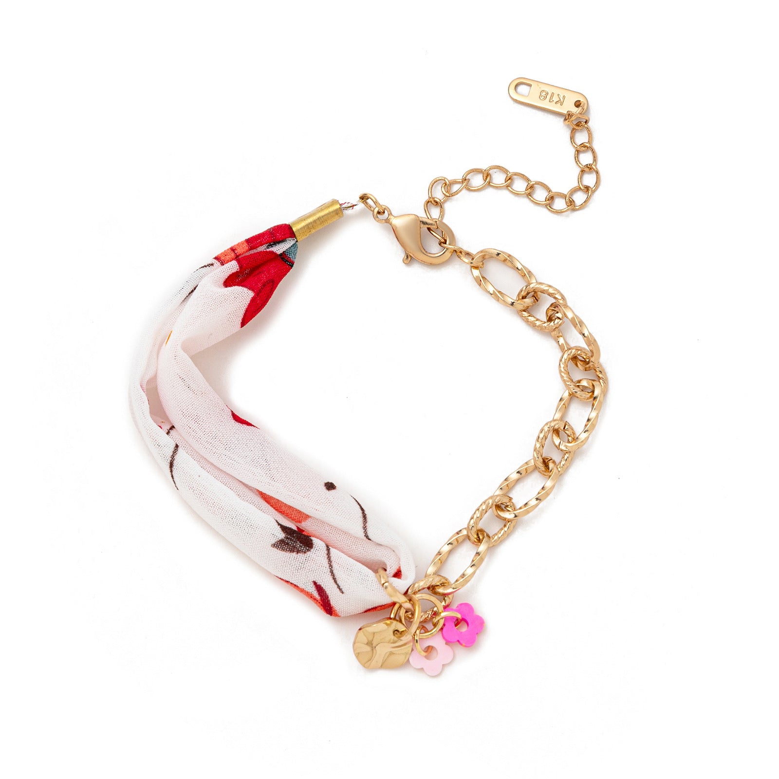 Dainty Charm Pendant Bracelet - Pink Flower Bracelet [6YLPV993]
