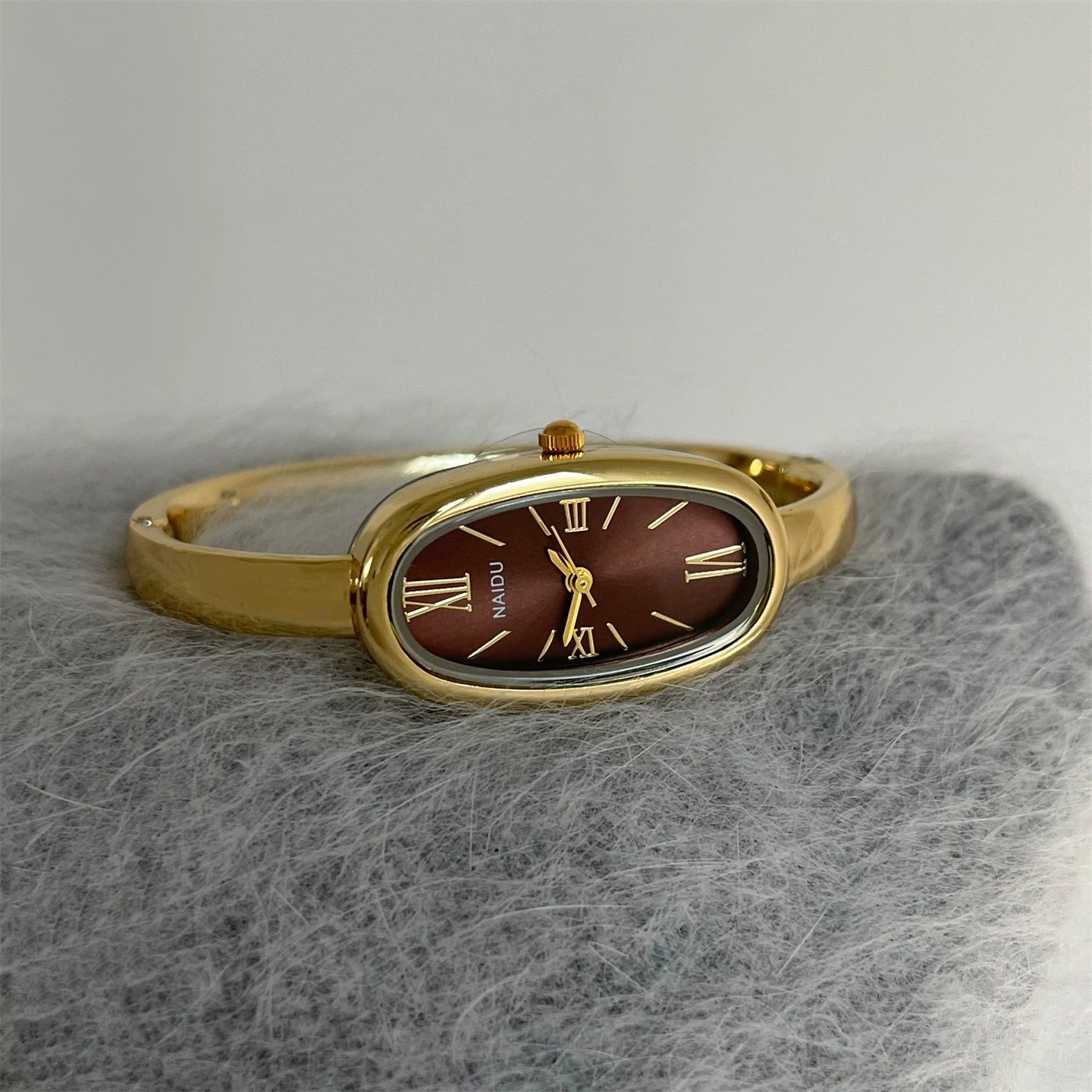 Minimalist Oval Bracelet Watch - Gold with Coffee Dial [69770AJN]