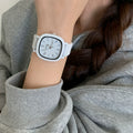 Minimalist Square Dial Faux Leather Watch - White (MIQI Silicone Strap Square Even Numbers) [3CNL6KR4]