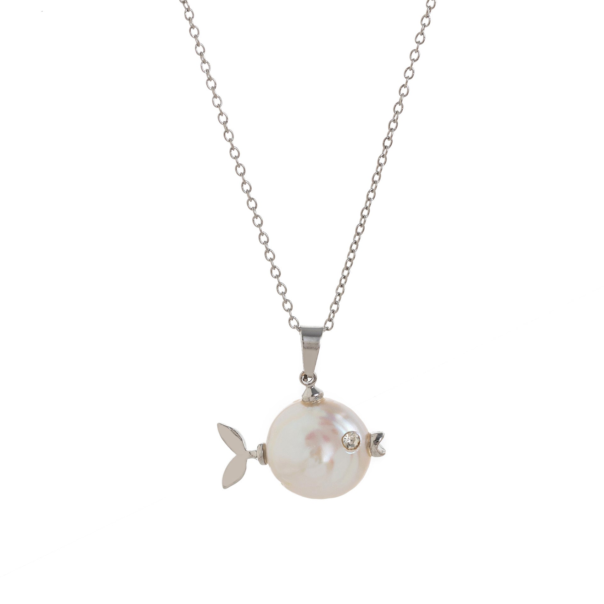 Baroque Pearl Fish Pendant Necklace - Silver Regular Fish [IQ9XFIR8]
