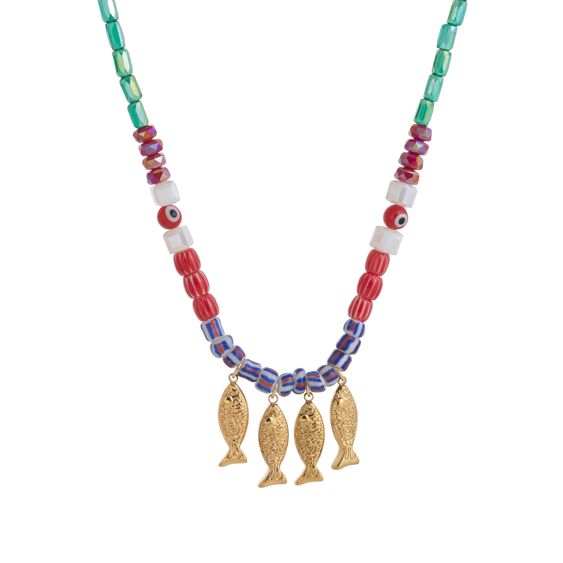 Whimsical Beaded Fish Pendant Necklace - Four Fish Necklace [27KBPXP5]