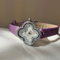 Mother-of-Pearl Clover Watch - Purple Strap, Silver Case, White Dial [TOT5GSY4]