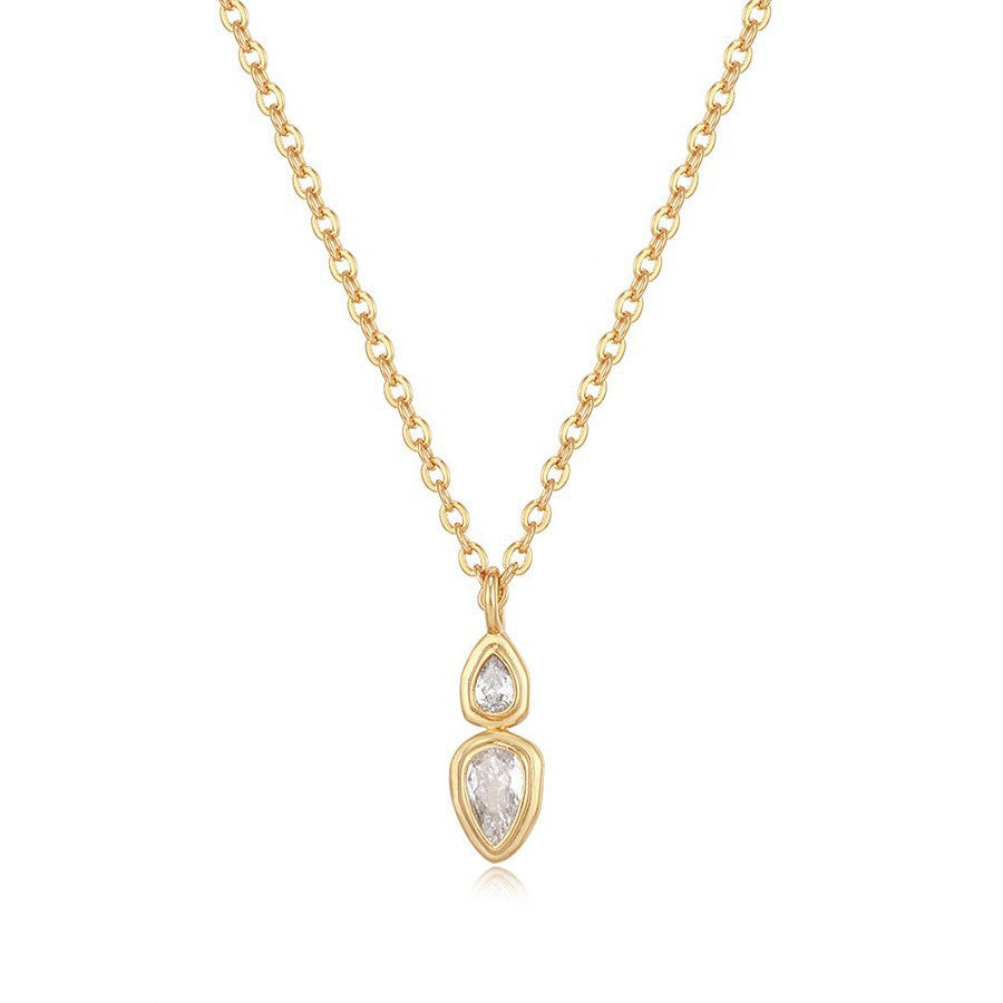 Layered Zircon Pendant Necklace - Gold Two Zircons [K22EIEJX]