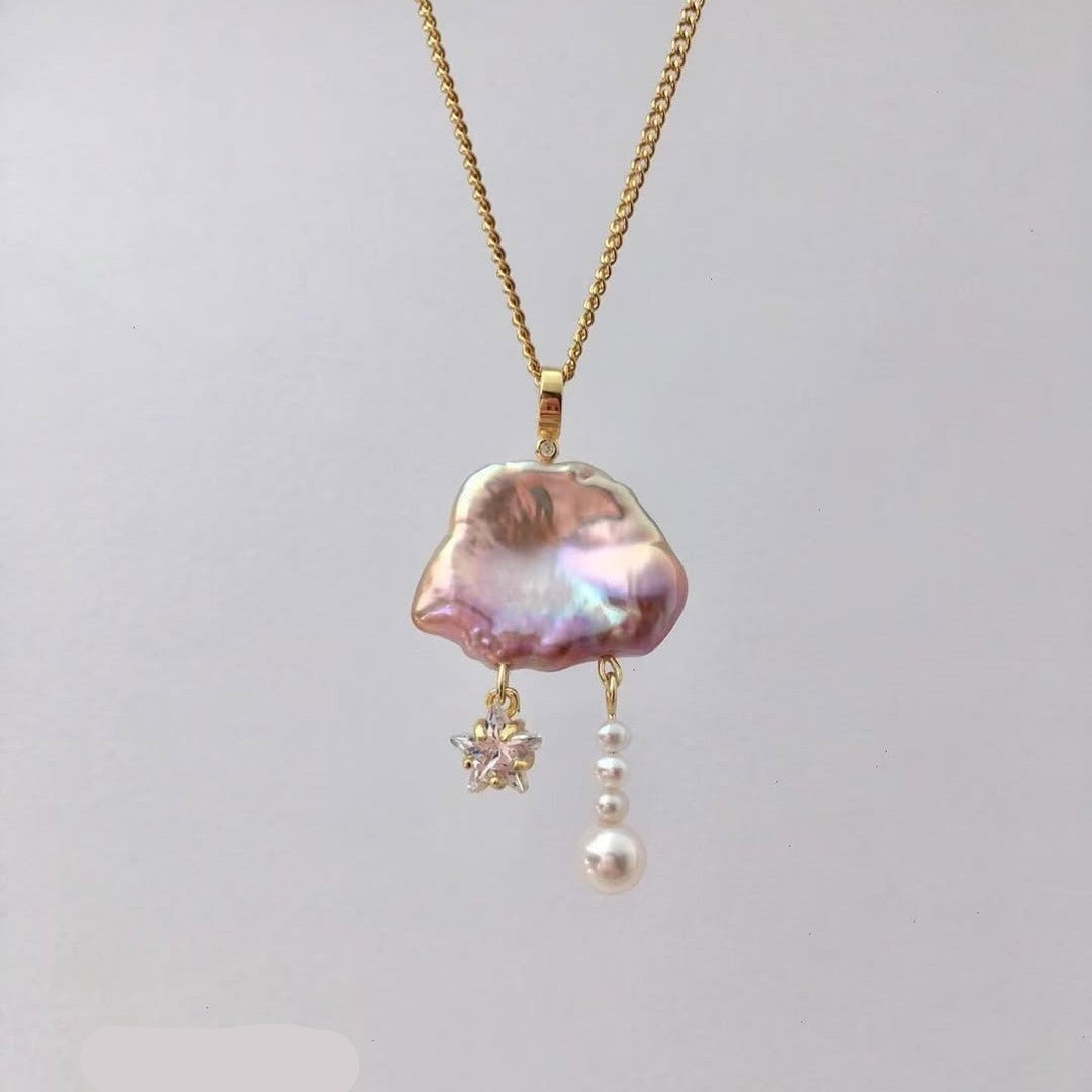Alizae Pearl Moon Star Necklace - Pink Star Necklace [N5MV7XM8]