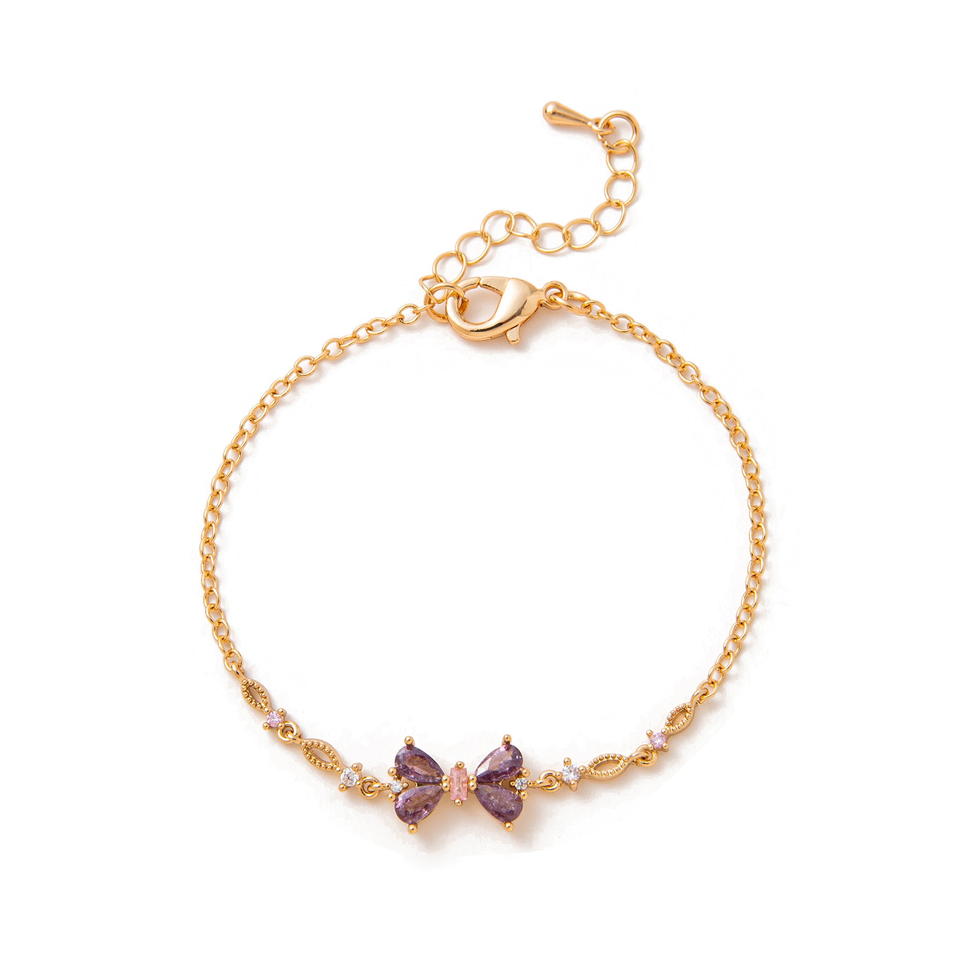 Angelique Dainty Butterfly Zircon Jewelry - Gold Purple Zircon Butterfly Bracelet [XOTOYG31]