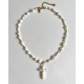 Baroque Pearl Cross Pendant Necklace - 珍珠链条大十字架 [QUEYHU6L]