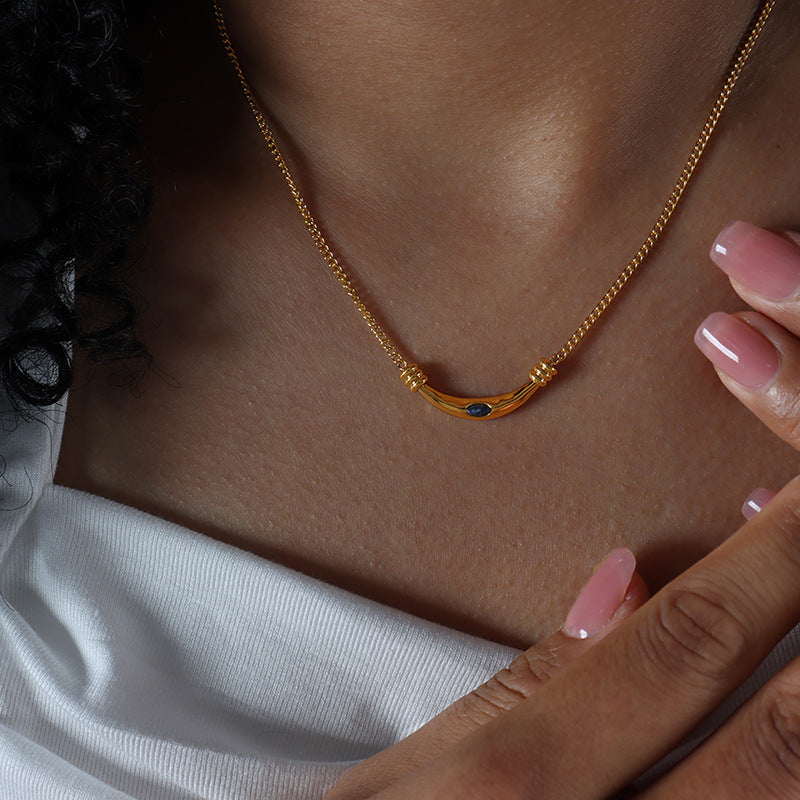 Stephany Gemstone Pendant Necklace - Gold Lapis Lazuli (40+5cm) [X4163MV7]