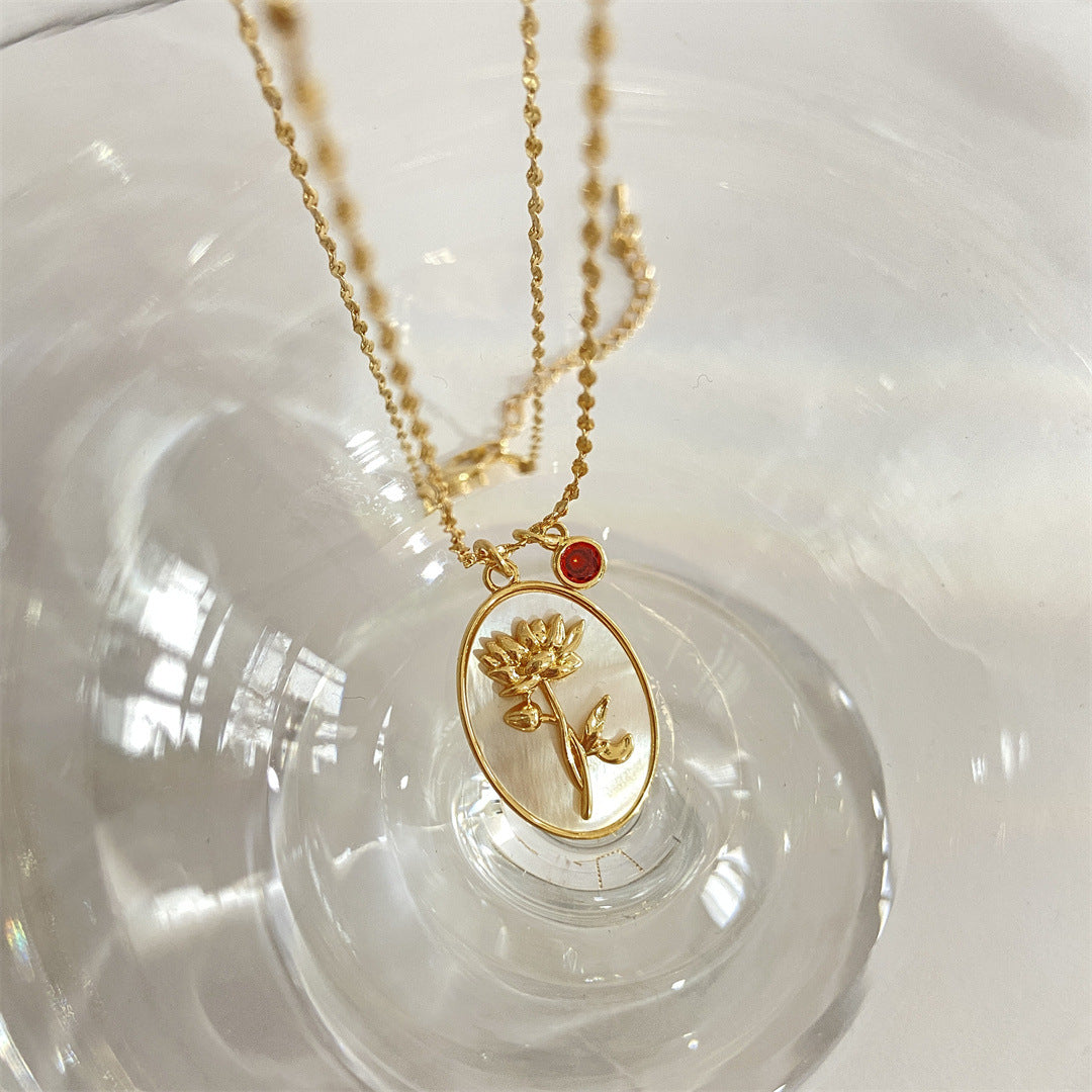 Anslee Mother-of-Pearl Birth Flower Necklace - January - Carnation [2U8221YI]
