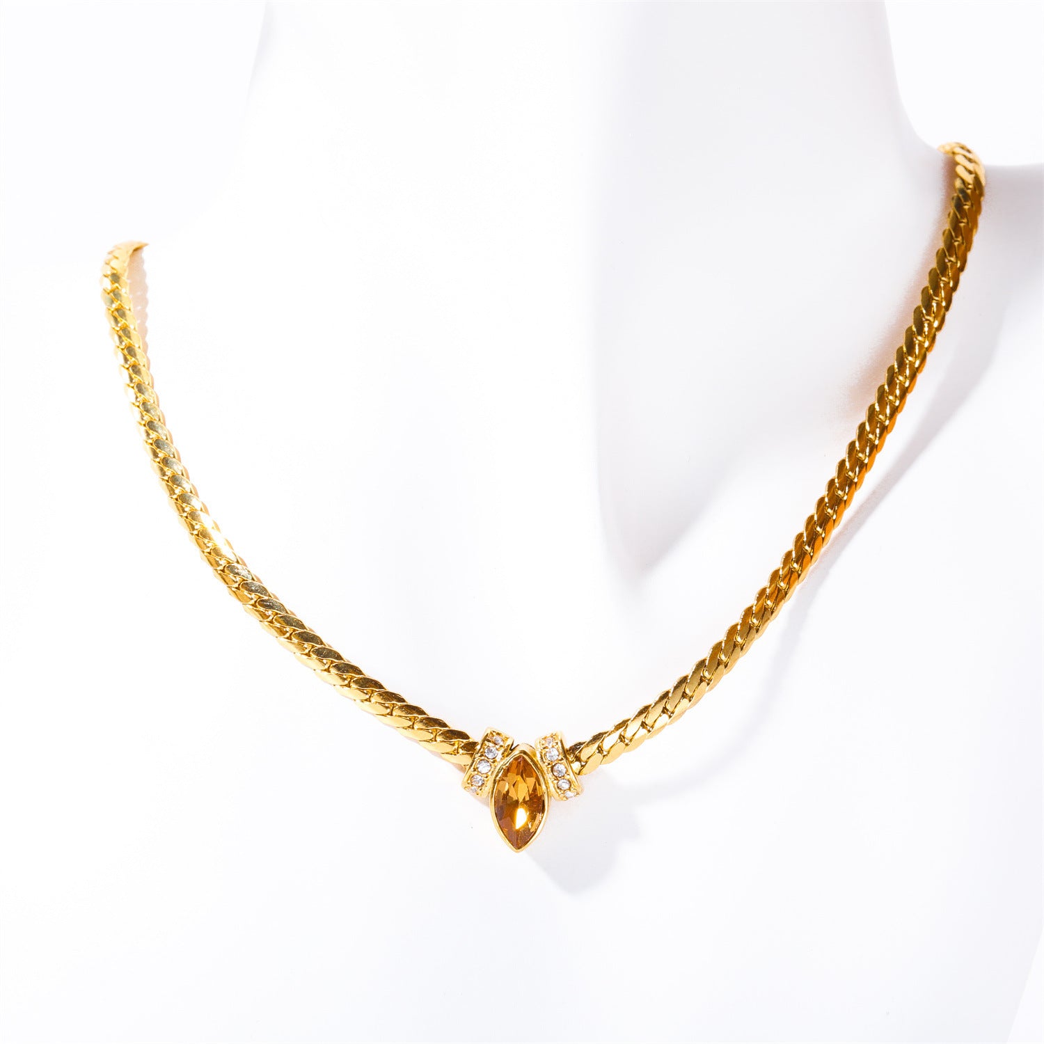 Layered Marquise Zircon Snake Chain Necklace - Light Brown [IA6D4UQT]