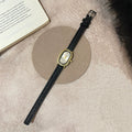 Vintage Oval Dial Leather Watch - Black Strap Gold Case White Dial / Number Dial (218A) [RQ1IFW6H]