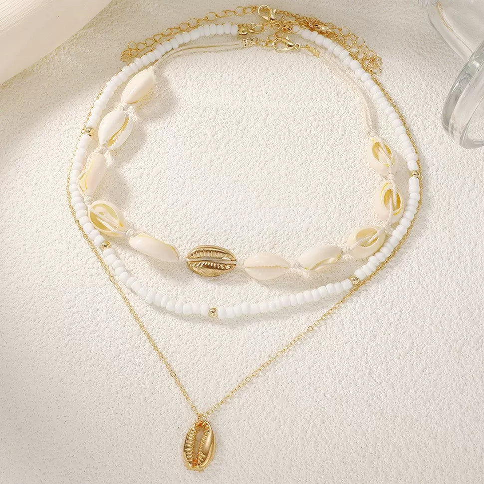 Layered Pearl and Shell Necklace - Style 1 [0S7JZ9ZJ]