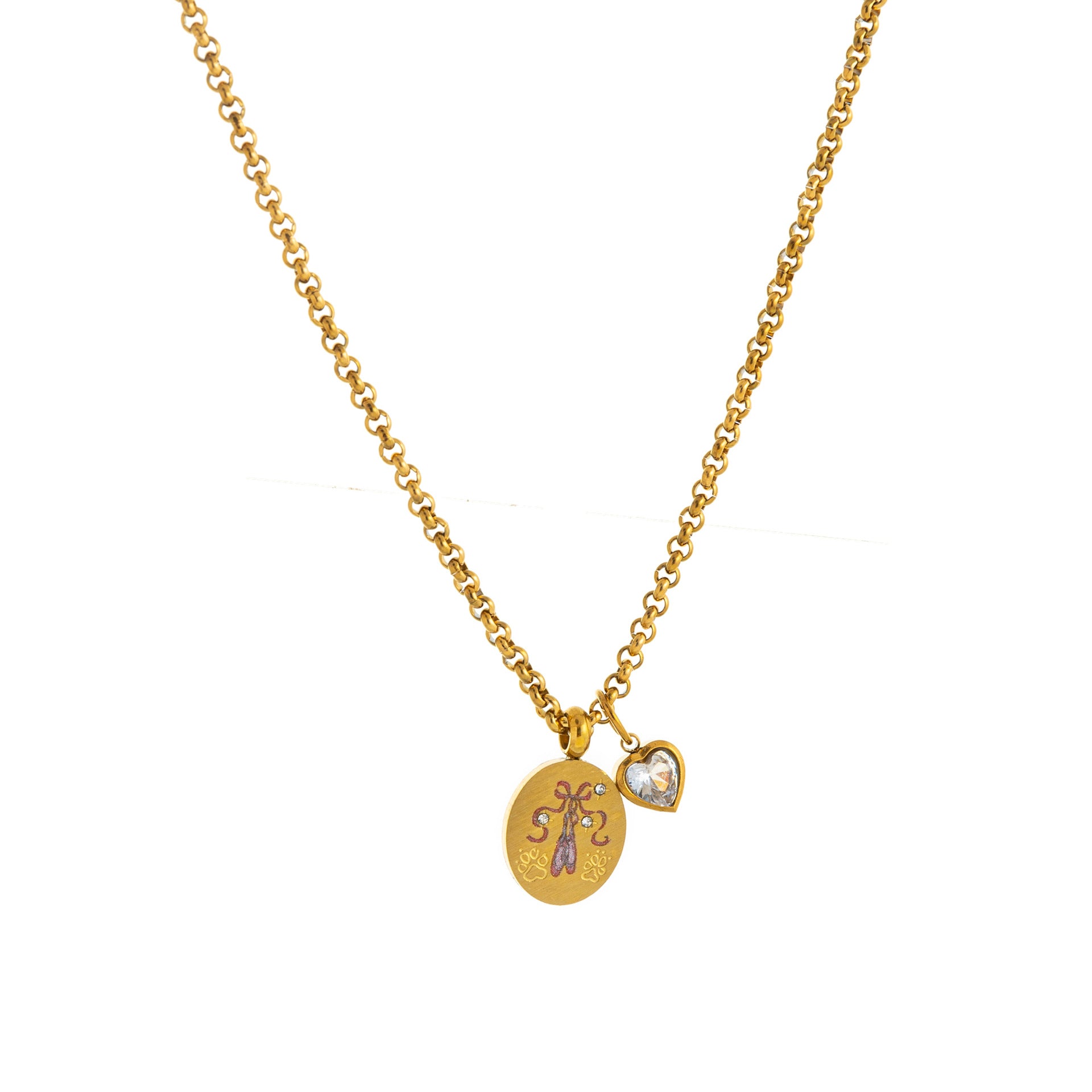 Dainty Floral and Heart Pendant Necklace - Ballet Shoe Necklace (with CZ) [O9QF3MC7]