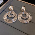 Cambri Layered Geometric Drop Earrings - Silver Circle Drop [RBRYMUJJ]