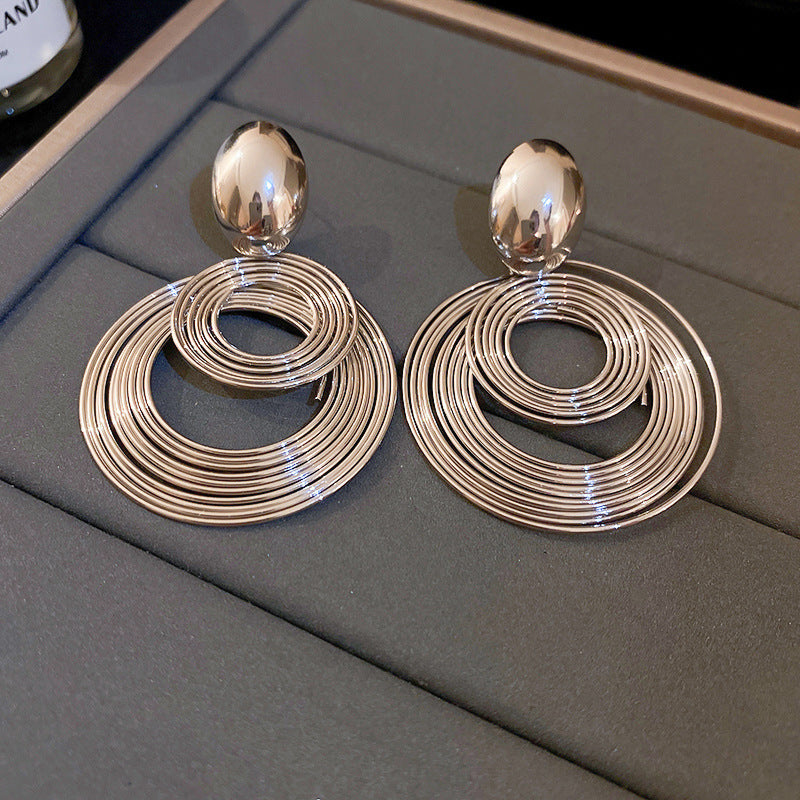 Cambri Layered Geometric Drop Earrings - Silver Circle Drop [RBRYMUJJ]